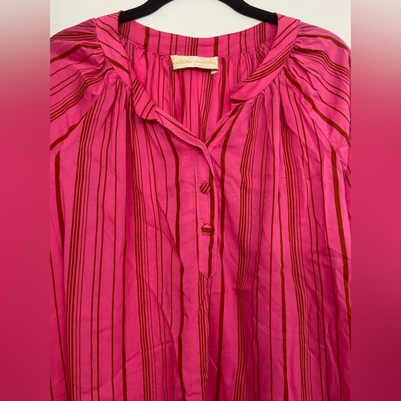 Natalie Martin Quarter Sleeve Striped V Neck Blouse Red & Pink Size Small - Picture 6 of 8